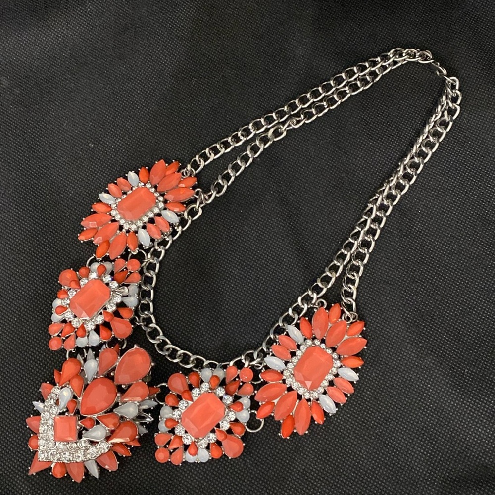 Vintage Costume jewelry Tangerine with rhinestones necklace/choker - Picture 4 of 7